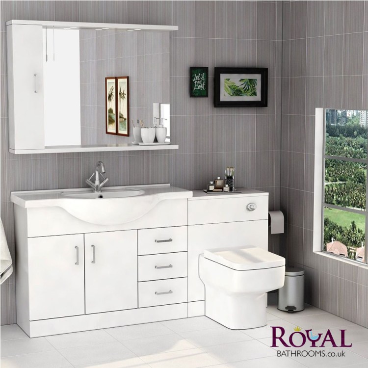 Mayford 1650mm Gloss White Basin Unit With Bliss Back To Wall Toilet Pack
